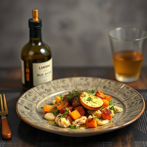 Un plato gourmet maridado con aceite de oliva virgen extra.